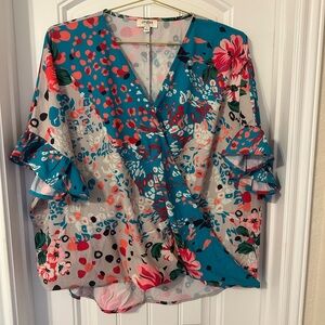 Floral Teal and Pink Women's Top